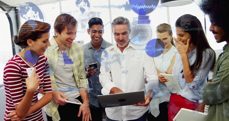 Aufkleber - Image of data processing over diverse business people in office