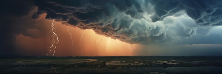 Wall Mural - dramatic huge clouds of thunderstorm on sky with sunset
