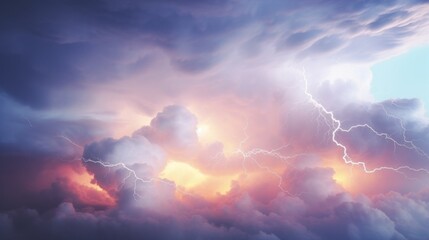 Wall Mural - dramatic huge clouds of thunderstorm on sky with sunset