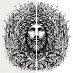 Wall Mural - A drawing of a jesus christ with a crown of thorns image photo harmony has illustrative meaning used for printing illustrator.