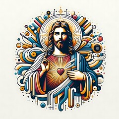 Wall Mural - A graphic of a jesus christ with his arms raised image photo lively used for printing illustrator.