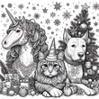 © dee - Many animals include dogs, cats, unicorns with a hat art photo attractive harmony illustrator.