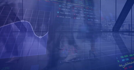 Wall Mural - Image of financial data processing over modern office