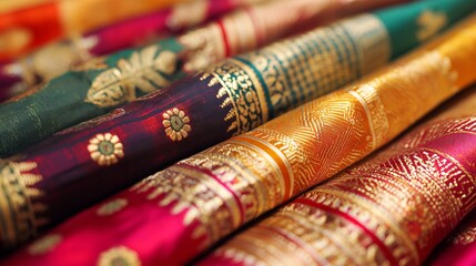 the intricate patterns and vibrant colors of traditional Indian sari fabric its cultural richness 