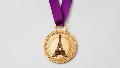 Gold medal depicting the Eiffel Tower as an award for winning the 2024 Summer Olympic games in Paris, France. Médaille d'or représentant la Tour Eiffel. Jeux olympiques d'été 2024