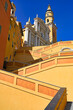 staircase and church tower perspective in Menton France