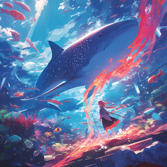 Canvas Print - A captivating journey in a fantastical underwater realm with vibrant marine life and mysterious paths.