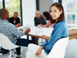 © peopleimages.com - Happy, office and portrait of business woman for meeting, planning and discussion for project feedback. Ideas, creative company and confident worker for teamwork, collaboration and working at desk
