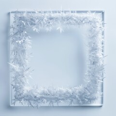 Wall Mural - A square frame made from frost on white background, empty space in the center for text or photo.