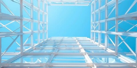 Wall Mural - White steel frame structure on  blue sky background,