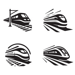 Wall Mural - vector set of fast train logo silhouettes