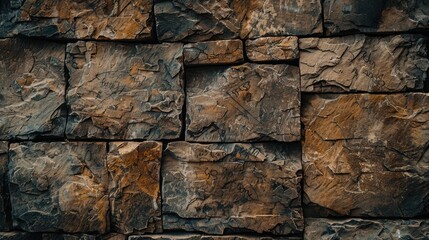 Poster - Abstract background of an old weathered brown stone brick wall with space for content