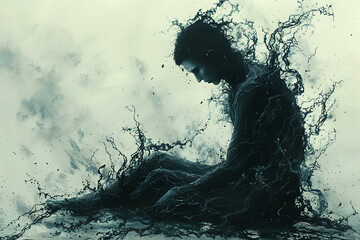 Wall Mural - Mental disorder concept. Creative illustration of a person with Post-Traumatic Stress Disorder (PTSD).