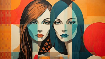 Sticker - Emotive Essence: Abstract Illustration Showcasing Various Facial Expressions of a Woman