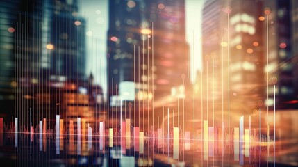 Poster - Abstract blurred bokeh effect with stock market charts and banking