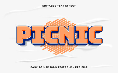 Poster - picnic editable text effect. Minimalist vector text effect.
