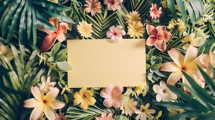 Aufkleber - Creative layout made of flowers and leaves with paper card note Flat lay Nature concept : Generative AI