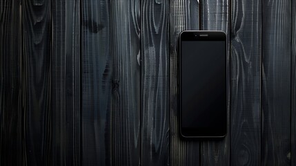 Aufkleber - Mock up smart phone on black wooden background Top view copy space and blank screen for your advertise design : Generative AI