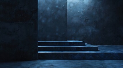 Poster - Black and blue abstract cement step wall or podium and studio room  interior texture for display products wall background : Generative AI