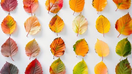 Aufkleber - Creative layout of colorful autumn leaves Flat lay Season concept : Generative AI