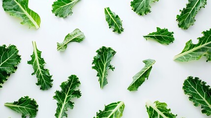 Aufkleber - Creative layout made of kale on white background Flat lay Food concept Macro concept : Generative AI