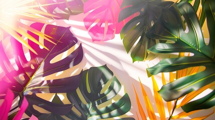 Aufkleber - Creative Layout Made of colorful Tropical Leaves On White Background : Generative AI