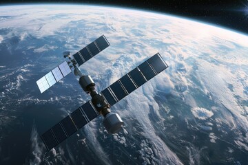 Poster - A satellite floating above the planet, suitable for technology concepts