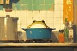 A frog sitting in a pot of water on a stove, with steam rising from the pan