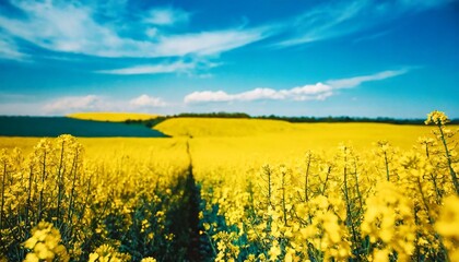 field of colza rapeseed yellow flowers and blue sky ukrainian flag colors ukraine agriculture illustration