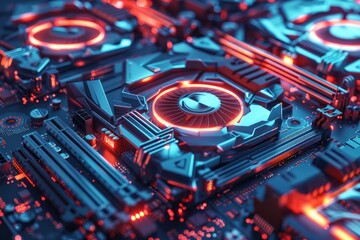 Poster - Detailed view of a computer motherboard. Suitable for technology concepts