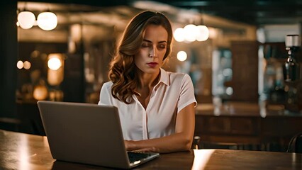 Poster - Woman Working on Laptop at Bar Generative AI
