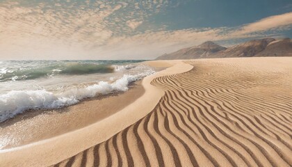 waves ornament on neutral beige beach sand texture aesthetic minimalist summer vacation background copy space