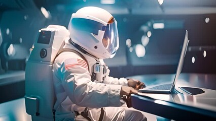 Poster - Astronaut Working on Laptop at Desk Generative AI