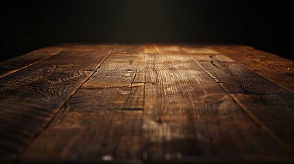 Poster - Old wood table on dark background : Generative AI
