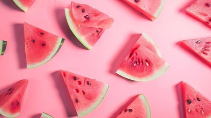 Poster - Creative layout made of watermelon Flat lay Food concept Watermelon on the pink background : Generative AI