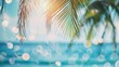 © Generative AI - Blurred blue sky and sea with bokeh light and leaves of coconut palm tree Landscape of tropical summer Summer vacation concept : Generative AI