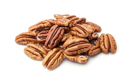 Poster - Fresh pecans isolated on white background Nuts scattered Top view Vertical layout  Package design element with clipping path : Generative AI