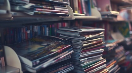 A pile of magazines on a shelf in the university library : Generative AI