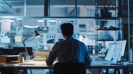 Poster - Man working in design and engineering architecture office : Generative AI