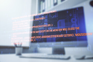 Aufkleber - Multi exposure of abstract software development hologram and modern desktop with laptop on background, research and analytics concept