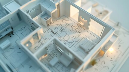 Poster - Top view of architectural design project of new modern home Creative construction studio background Abstract blueprint drawing and divider : Generative AI