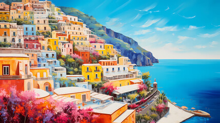 Wall Mural - beautiful Italian beach colorful houses scene paint oil painting abstract decorative painting
