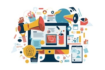 Aufkleber - Flat Design of Marketing Tools and Digital Workspace Elements for Business and Commercial Use