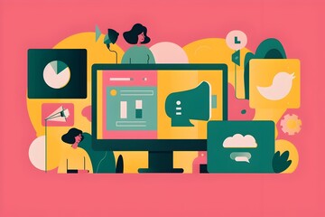 Aufkleber - Flat design of modern marketing and digital technology concept with computer graph and collaborative teamwork elements