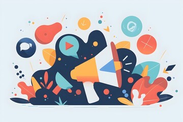 Aufkleber - Flat design of minimalist marketing and trendy abstract geometric digital with vibrant colors and fluid organic shapes conveying creativity
