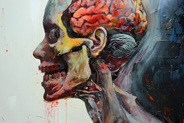 Fototapete - Vibrant Neo Expressionist of the Human Brain and Skull