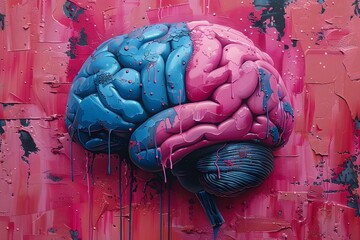Aufkleber - Vibrant Neo Expressionistic of the Human Brain Showcasing Intricate Neural Pathways and Cognitive Complexity