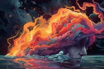 Poster - Mesmerizing Cosmic Eruption of Fiery Celestial Energies in the Tempestuous Void of the Universe