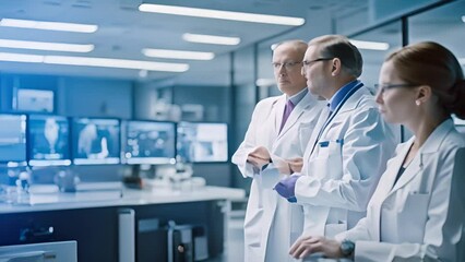 Poster - Group of Doctors in Lab Coats Observing Monitors Generative AI