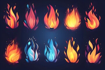 Aufkleber - Vibrant Elemental Fire Flames Collection in Flat Style
